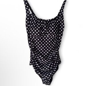 Aqua Eve swimsuit bathing suit polka dot black white Xl padded chest modest NEW